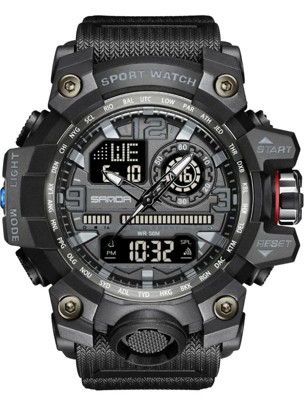 Men's Black Analog Quartz Waterproof Military Sports Outdoor LED Digital Watch